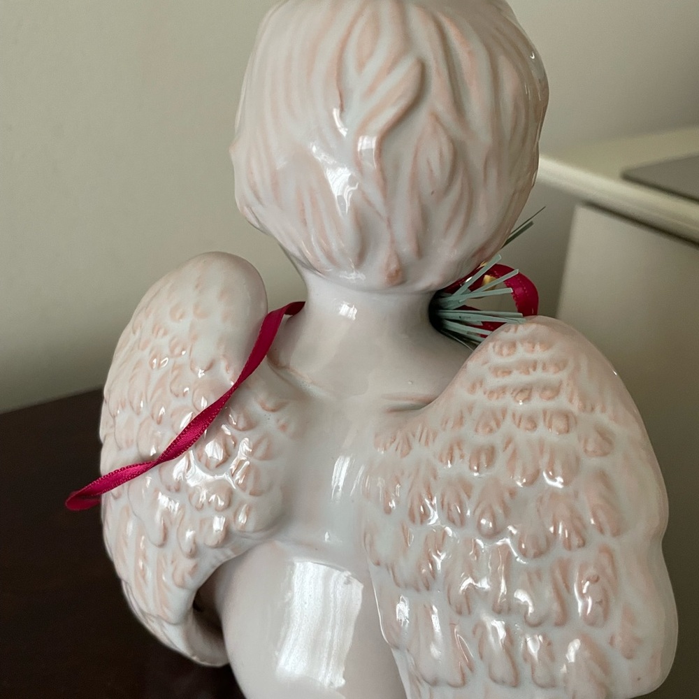 Angel shelf sitter in a soft pink glaze figurine is approximately 8” see photos - Picture 6 of 9